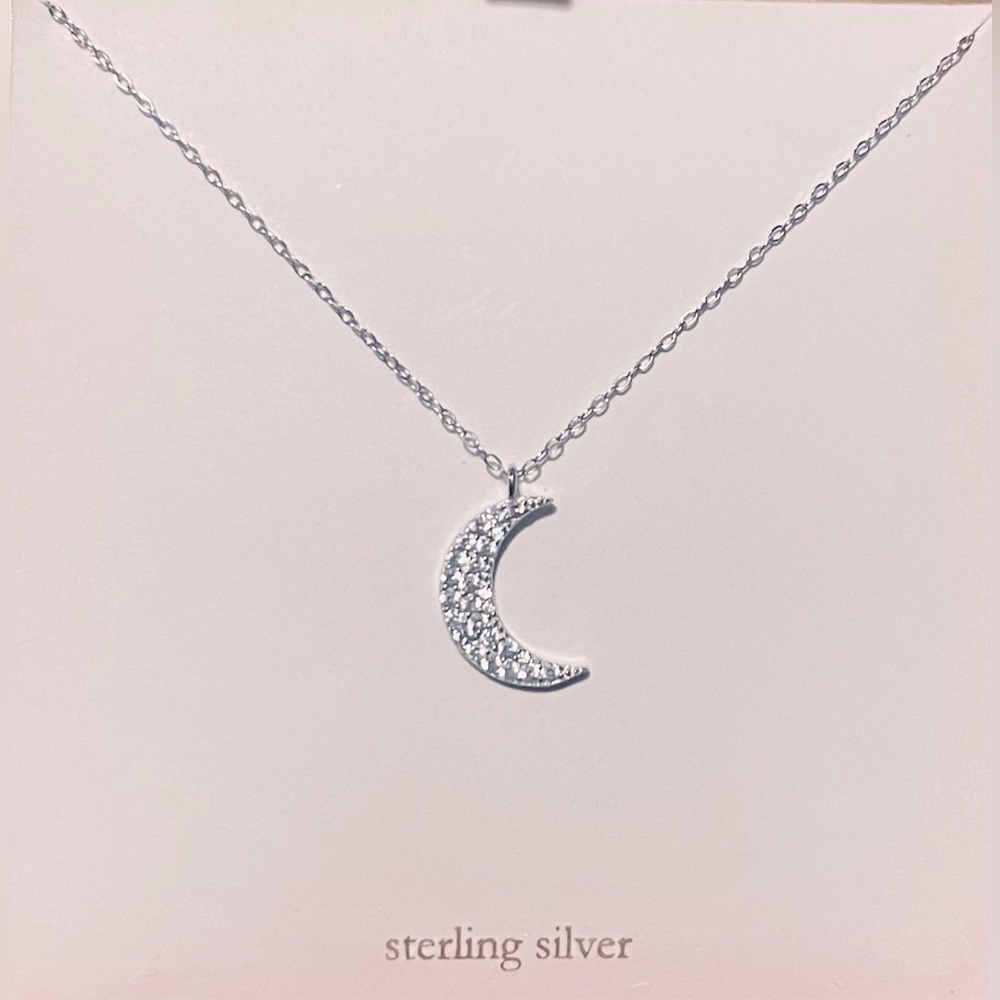 Sterling Silver Moon Necklace 18in Sparkly!